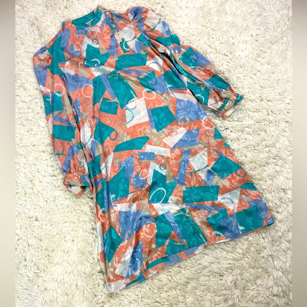 Vintage Long Sleeve Colorful Abstract Pattern Dress